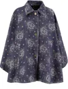 Etro Floral-pattern Jacquard Denim Cape In Multicolor On Blue Base