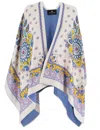 Etro Blue Medallion Wool Reversible Cape In Print On White Base