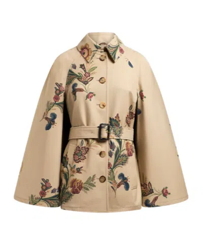 Etro Cape-style Trench Coat With Floral Print In Multi