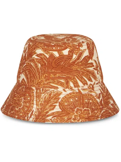 Etro Cappello Logo-embroidered Bucket Hat In Orange