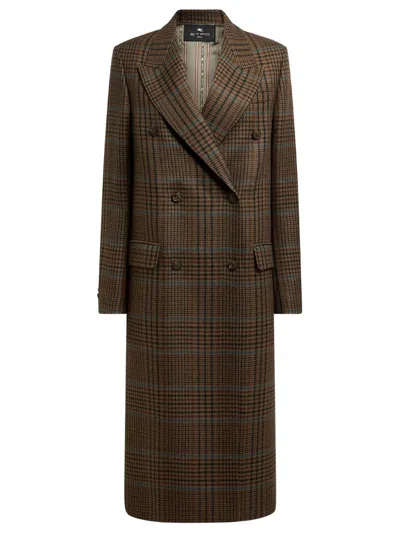 Etro Cappotto Doppiopetto In Lana Con Motivo Principe Di Galles In Brown