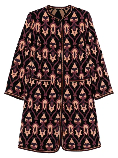 Etro Multicolor Printed Round Neck Trench Coat In Yellow