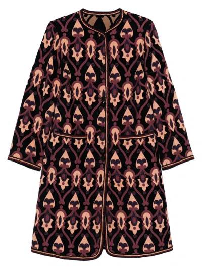 Etro Multicolor Printed Round Neck Trench Coat In Yellow