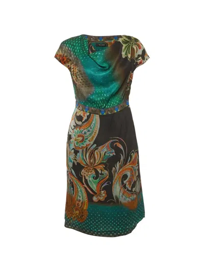 Pre-owned Etro Cap-sleeve Printed Mini Dress In Green