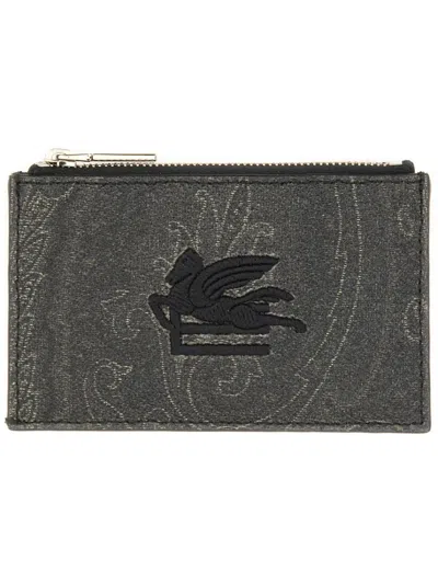Etro Card Holder "arnica" With Pegasus In Gray