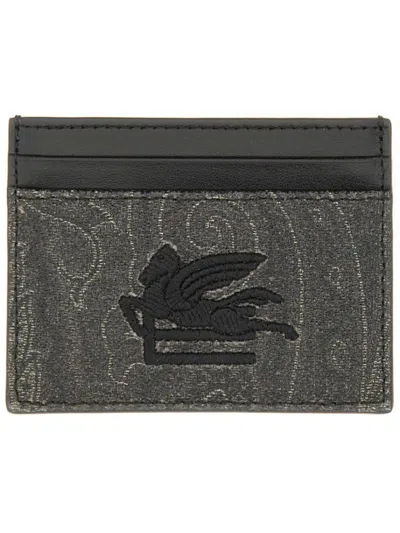 Etro Card Holder "arnica" With Pegasus In Gray