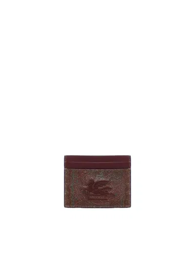 Etro Card Holder With Paisley Motif And Logo In Brown