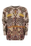 ETRO CARDED VIRGIN WOOL SWEATER WITH PLACED FLORAL PRINT