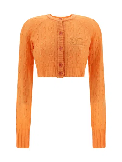 Etro Cropped Cardigan With Embroidered Logo In Orange