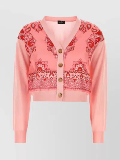 Etro Cardigan Patterned Design Cotton Blend In Pink