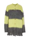 Etro Grey Grey Striped Wool Blend Cardigan In Verde