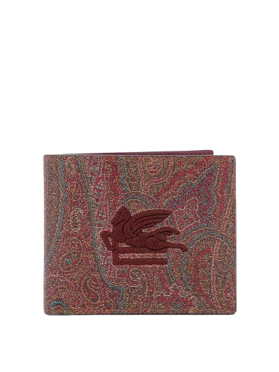 Etro Coated Canvas Wallet With Paisley Motif In Brown