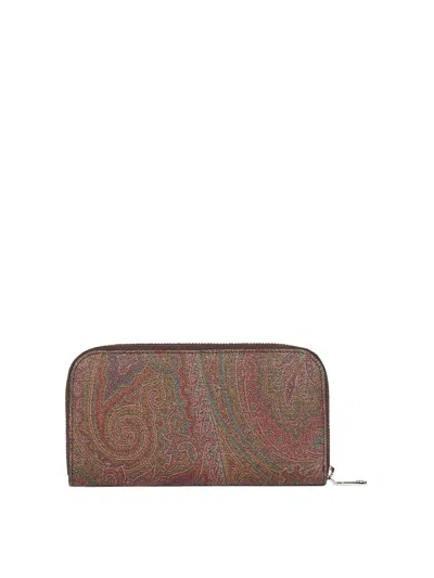 Etro Canvas Zip Around Wallet In Brown