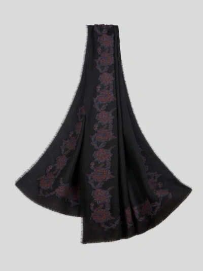 Etro Cashmere And Cotton Scarf In Black