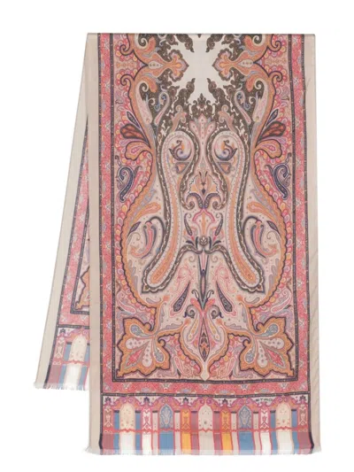 Etro Cashmere And Silk Blend Scarf Pink In Brown