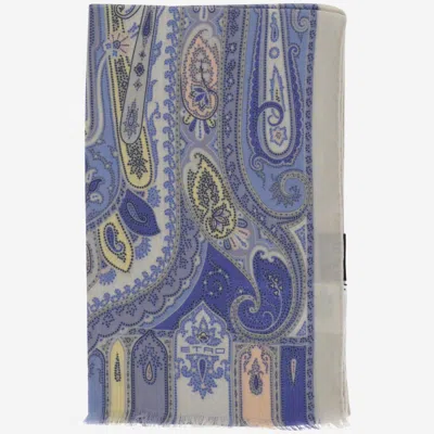 Etro Cashmere And Silk Paisley Scarf In Gnawed Blue