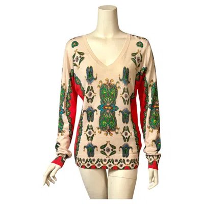 Pre-owned Etro Cashmere And Silk Patterned Pullover Sweater New With Tag In Beige