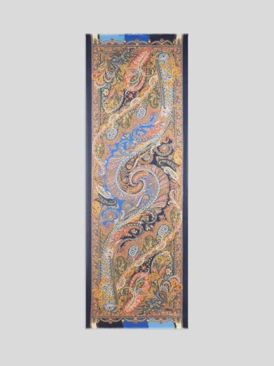 Etro , Cashmere And Silk Scarf With Paisley Print, Man, Blue In Multi