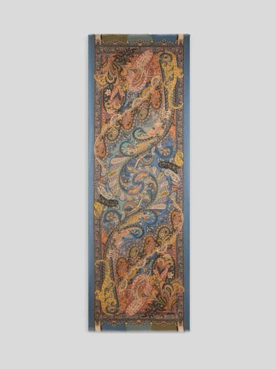 Etro , Cashmere And Silk Scarf With Paisley Print, Man, Light Blue