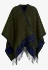 Etro Hood With Double Face Logo In Wool And Cashmere Blend Green And Blue Woman In Green