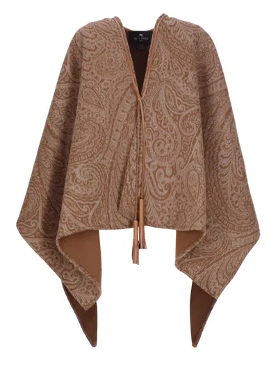 Etro Cashmere And Wool Poncho In Brown