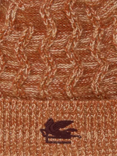 Etro Cashmere Beanie With Cable Detail And Pegaso Embroidery In Multi
