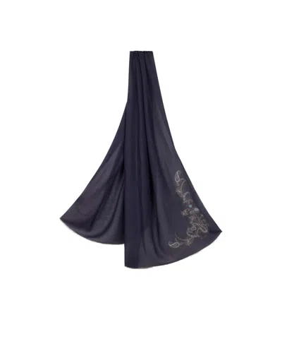 Etro Cashmere-blend Scarf With Placed Print In Blue