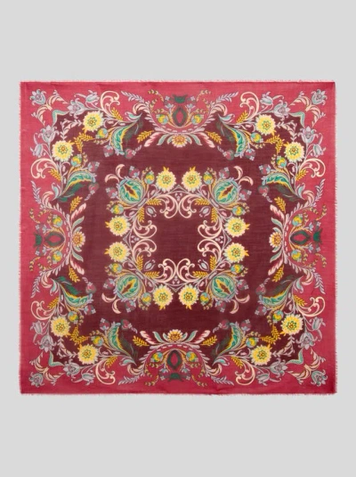 Etro , Cashmere-blend Shawl With Daffodil Motif, Woman, Burgundy