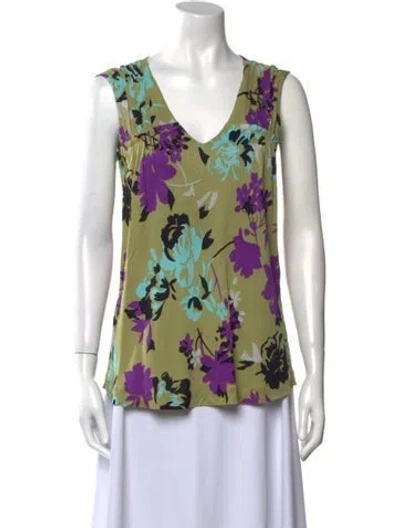 Pre-owned Etro Cashmere Floral Print Blouse In Green
