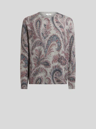 Etro Paisley-jacquard Sweater In Gray