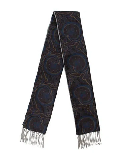 Pre-owned Etro Cashmere Paisley Print Scarf In Blue