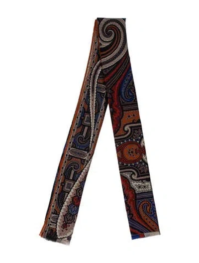 Pre-owned Etro Cashmere Paisley Print Scarf In Blue