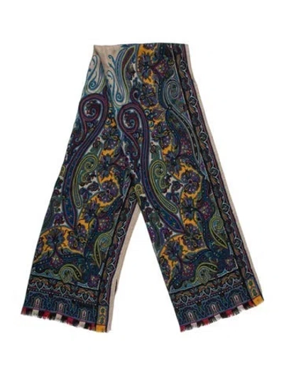 Pre-owned Etro Cashmere Paisley Print Scarf In Blue