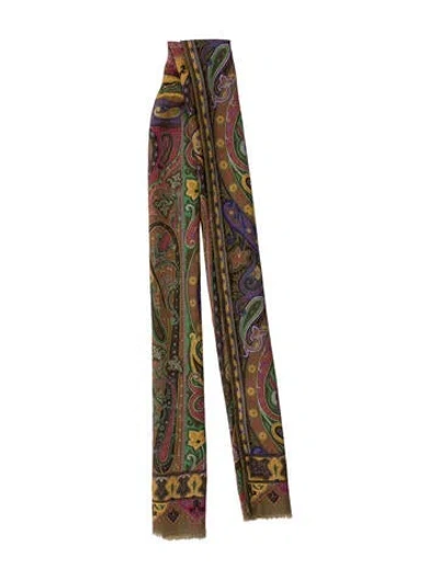 Pre-owned Etro Cashmere Paisley Print Scarf In Brown