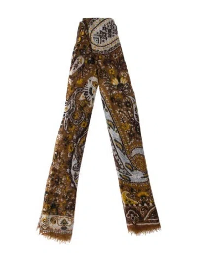 Pre-owned Etro Cashmere Paisley Print Scarf In Brown