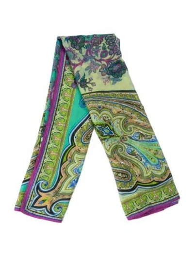 Pre-owned Etro Cashmere Paisley Print Scarf In Green