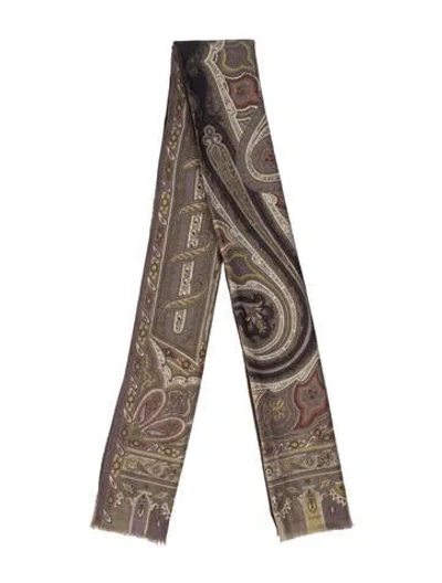 Pre-owned Etro Cashmere Paisley Print Scarf In Green