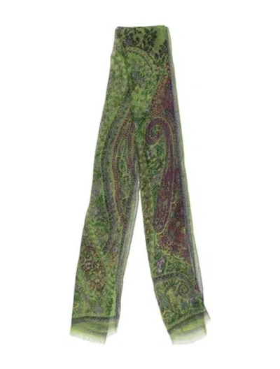 Pre-owned Etro Cashmere Paisley Print Scarf In Green