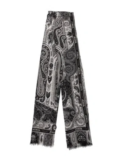 Pre-owned Etro Cashmere Paisley Print Scarf In Grey