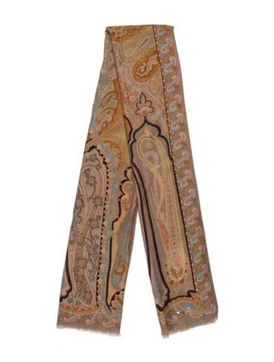 Pre-owned Etro Cashmere Paisley Print Scarf In Neutrals
