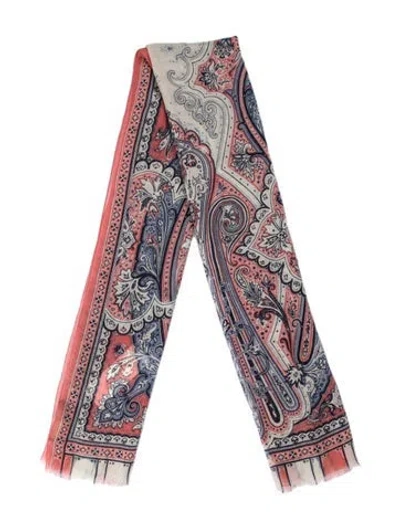 Pre-owned Etro Cashmere Paisley Print Scarf In Pink