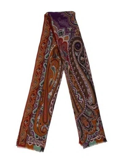 Pre-owned Etro Cashmere Paisley Print Scarf In Pink