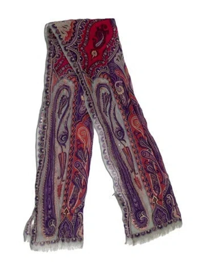 Pre-owned Etro Cashmere Paisley Print Scarf In Purple