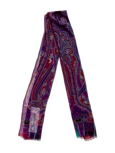 Pre-owned Etro Cashmere Paisley Print Scarf In Purple