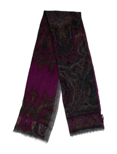 Pre-owned Etro Cashmere Paisley Print Scarf In Purple