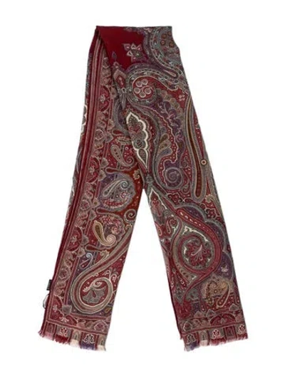 Pre-owned Etro Cashmere Paisley Print Scarf In Red
