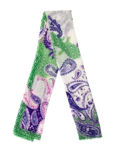 Pre-owned Etro Cashmere Paisley Print Scarf In White