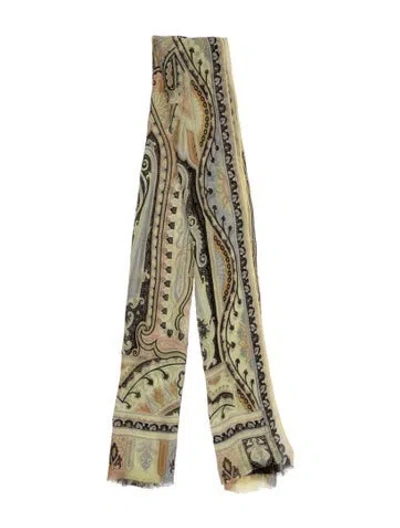 Pre-owned Etro Cashmere Paisley Print Scarf In Yellow