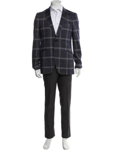 Pre-owned Etro Cashmere Plaid Print Blazer In Blue