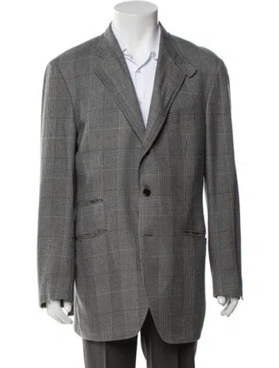 Pre-owned Etro Cashmere Plaid Print Blazer In Grey